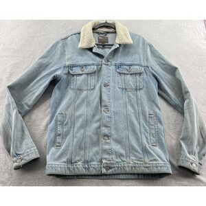 ASOS Jean Jacket Men's Large Sherpa Collar Light Wash Denim Button Up